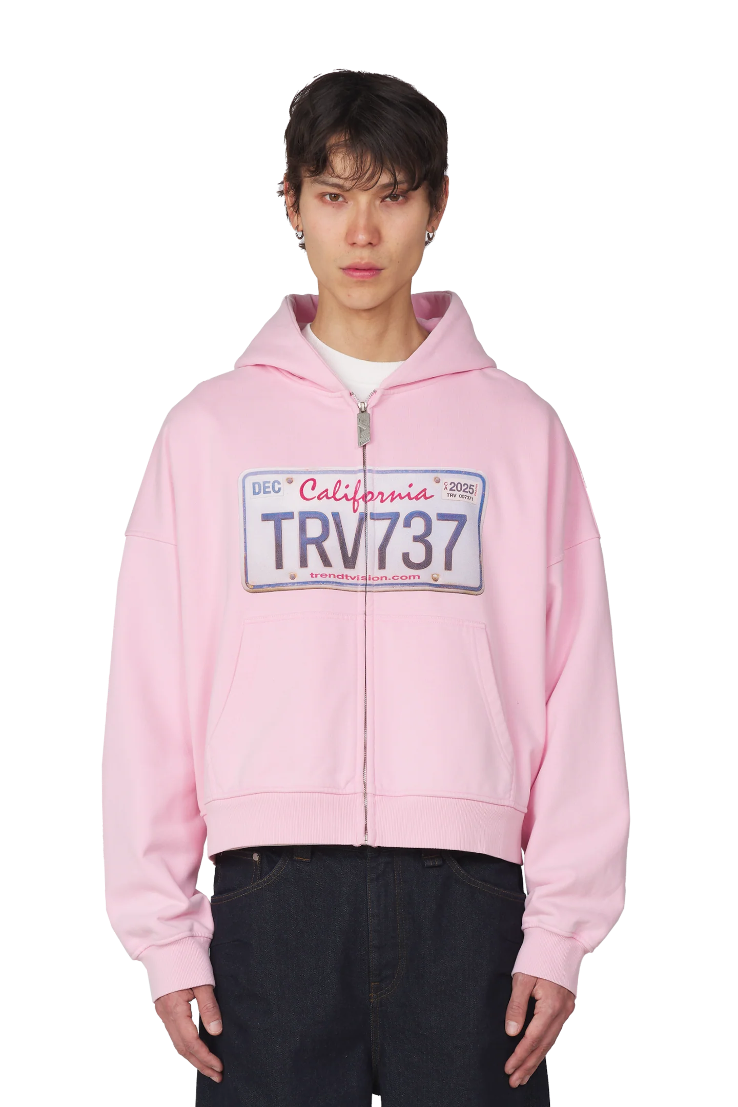 License Plate Zip Hoodie Pink