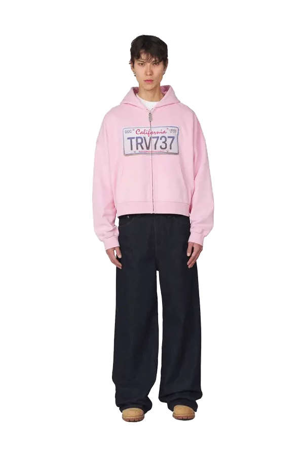 License Plate Zip Hoodie Pink - Image 2