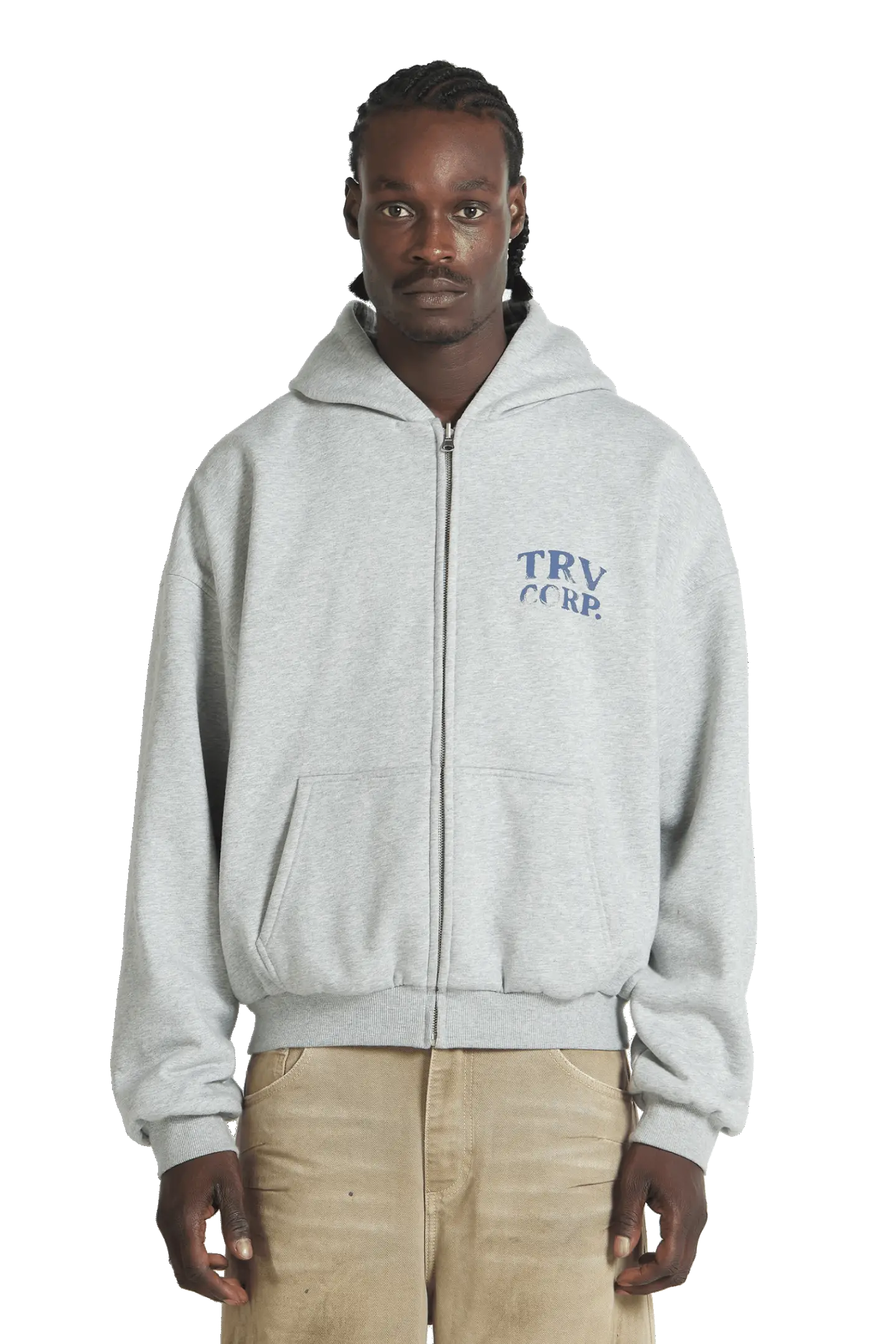 Reversible Flannel Zip-Hoodie Grey Blue - Image 2