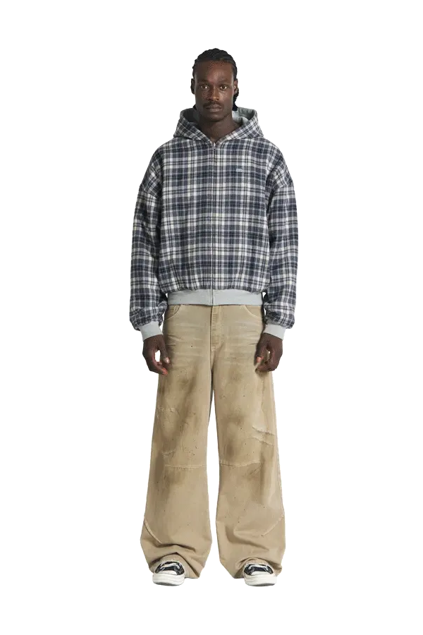 Reversible Flannel Zip-Hoodie Grey Blue - Image 3