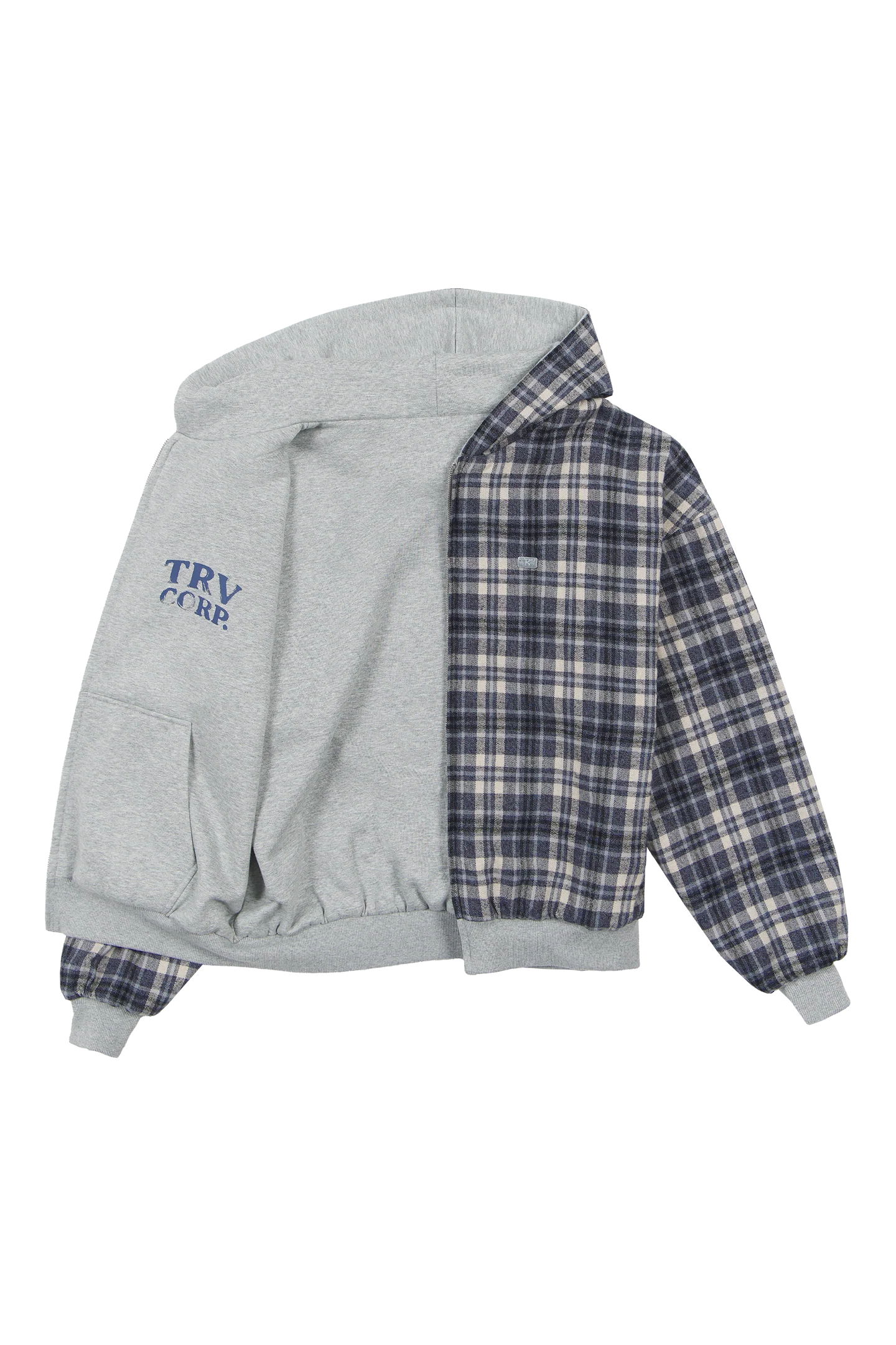 Reversible Flannel Zip-Hoodie Grey Blue - Image 5