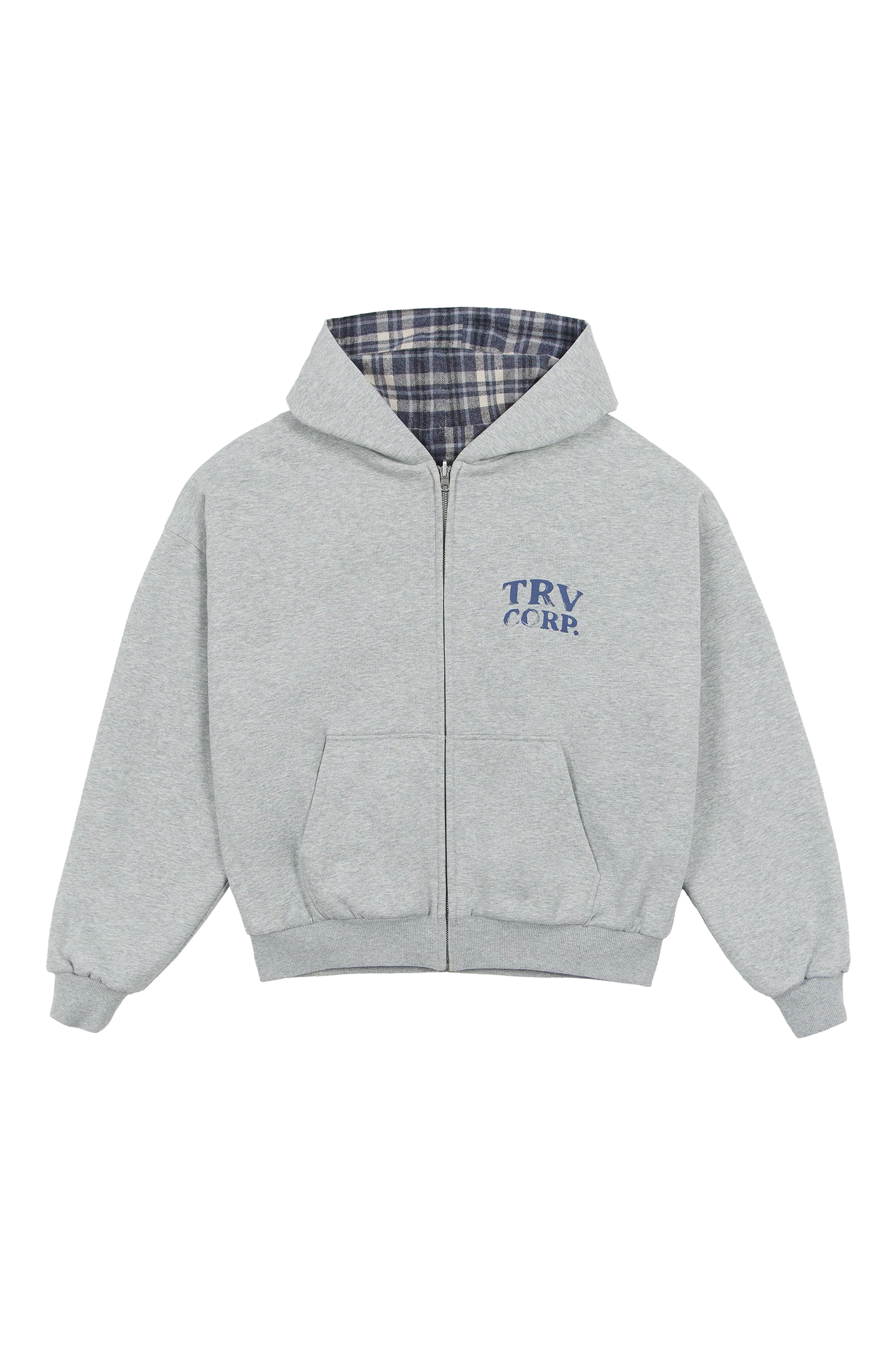 Reversible Flannel Zip-Hoodie Grey Blue - Image 6