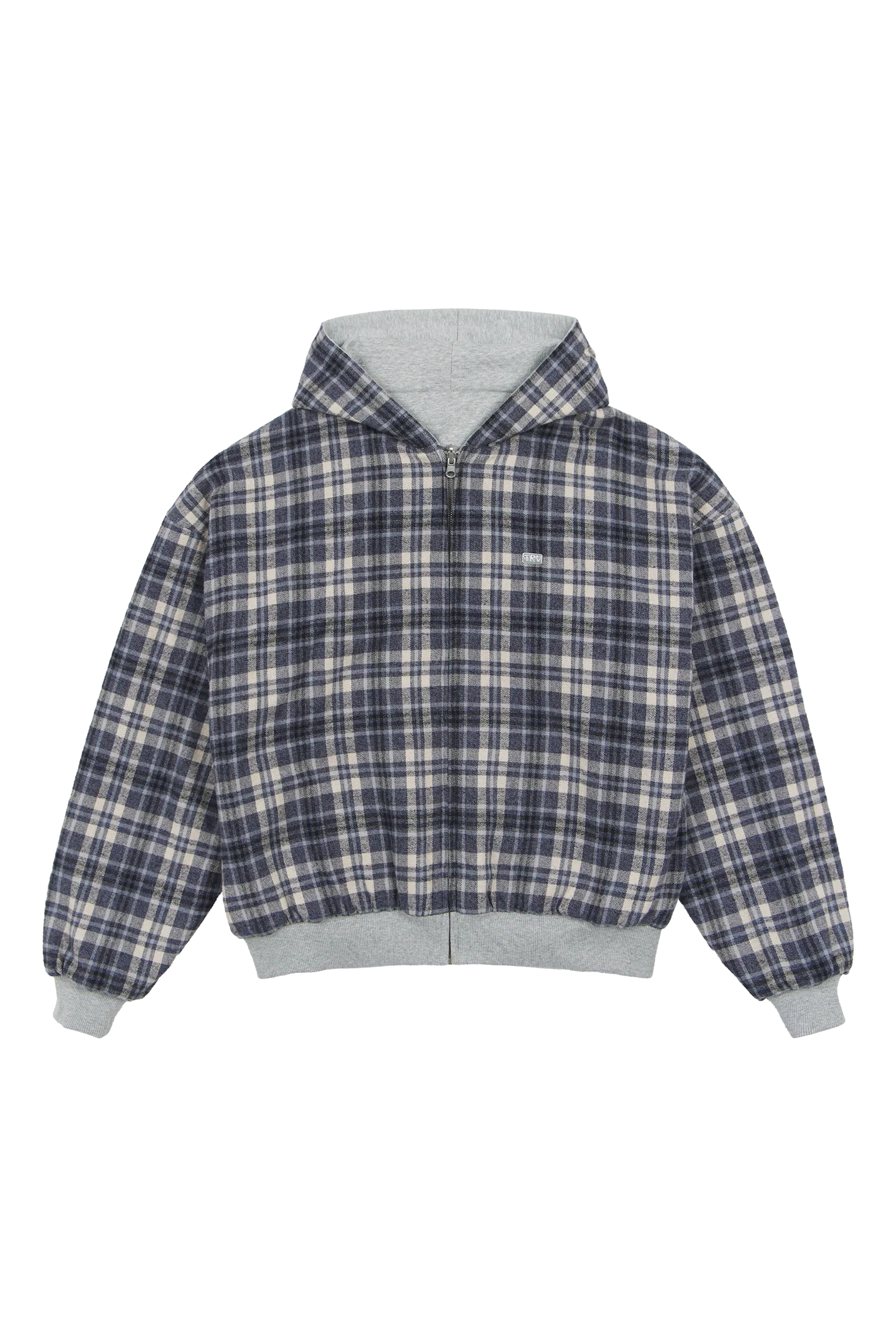 Reversible Flannel Zip-Hoodie Grey Blue - Image 8