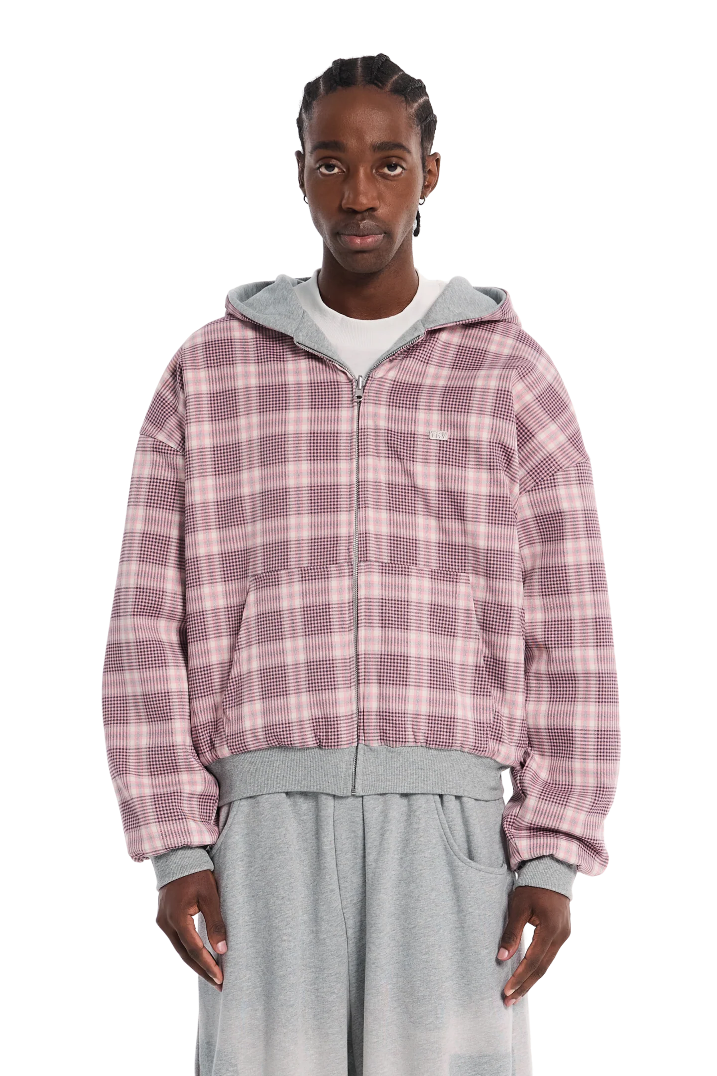 Reversible Flannel Zip-Hoodie Pink