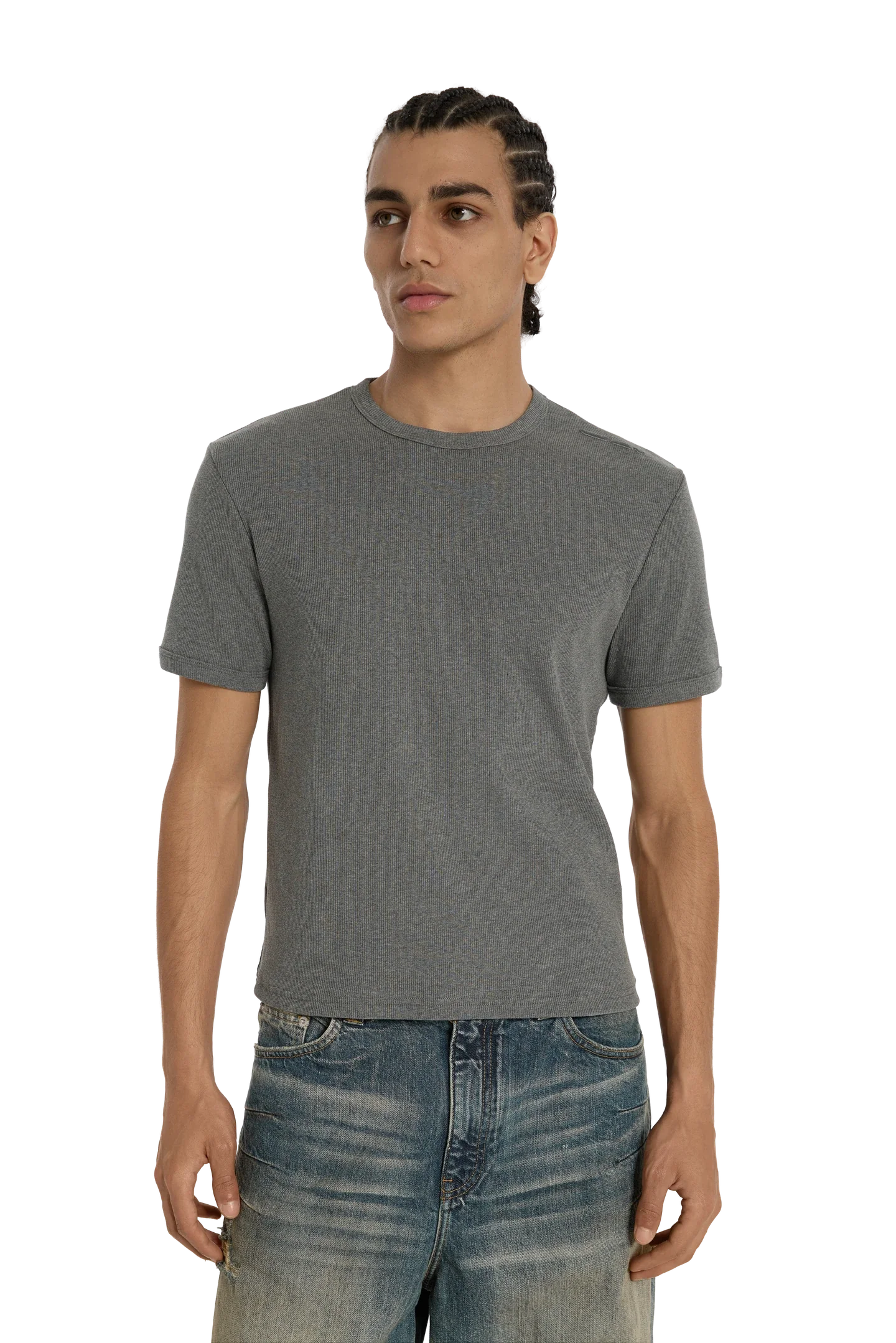 Ribbed Slim Tee Anthracite - Image 4