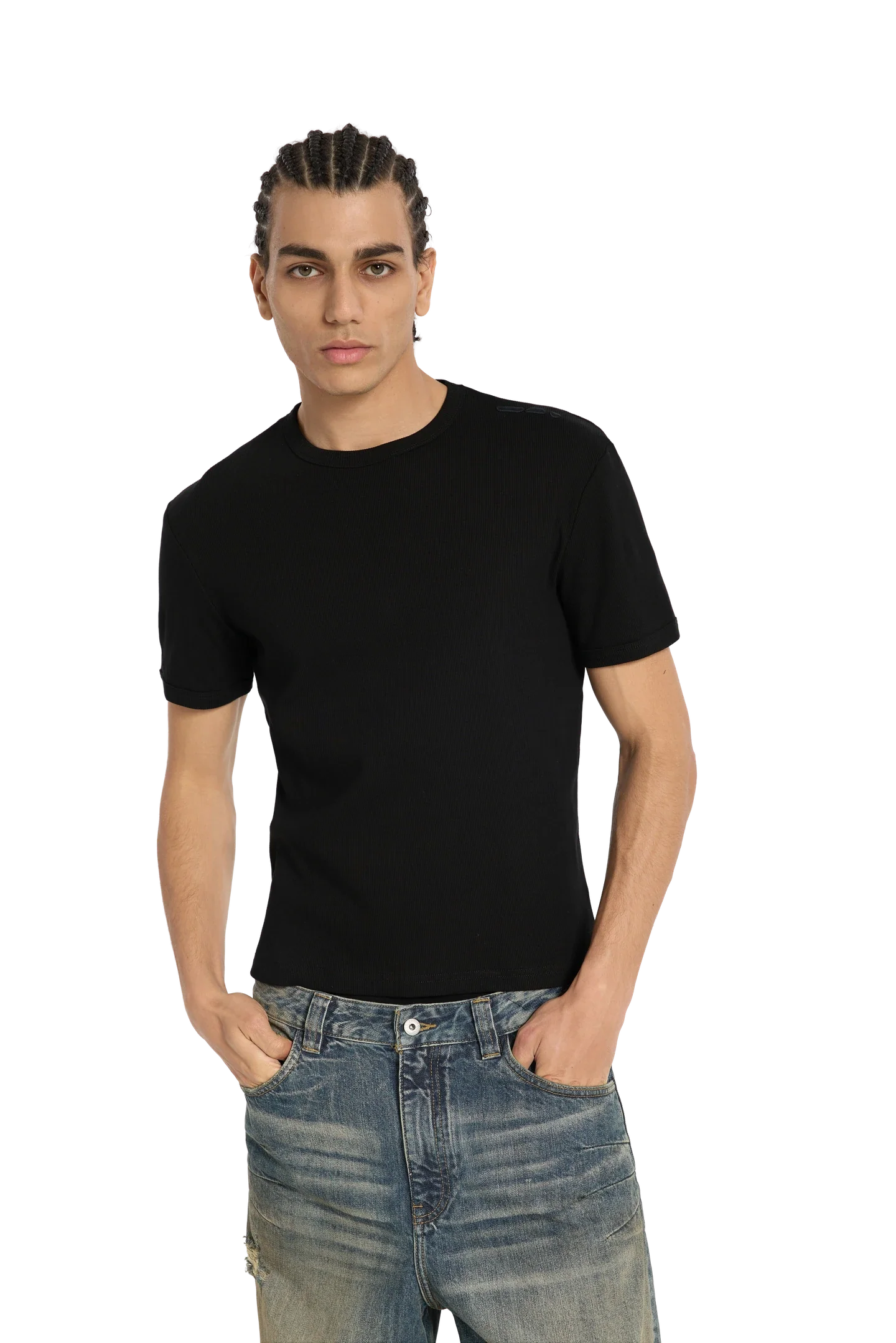 Ribbed Slim Tee Black - Image 4